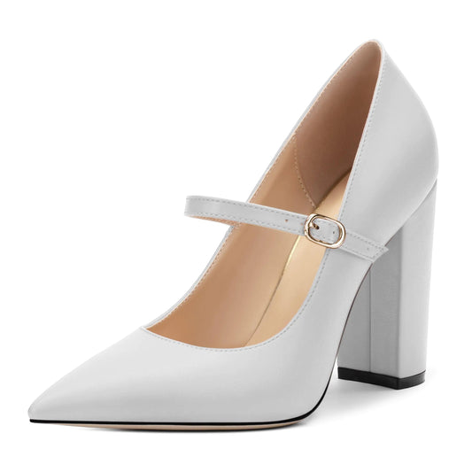 Kayarevna Womens Pumps Heels Pointed Toe Tuxedo Solid Pumps Fashion Backstrap Pumps Shoes for Women White Matte Size 9