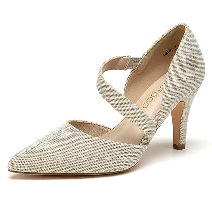 Womens Closed Toe Gold Heel Pointed Toe Pumps 3 inch Dress Shoes for Women (Gold Glitter. 7)