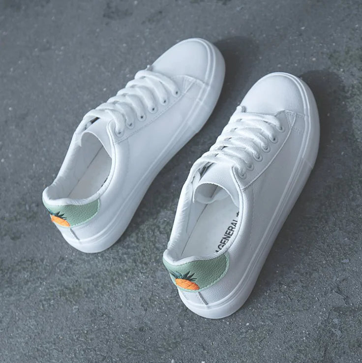 Breathable Flat Sneakers - Pineapple Design (White)
