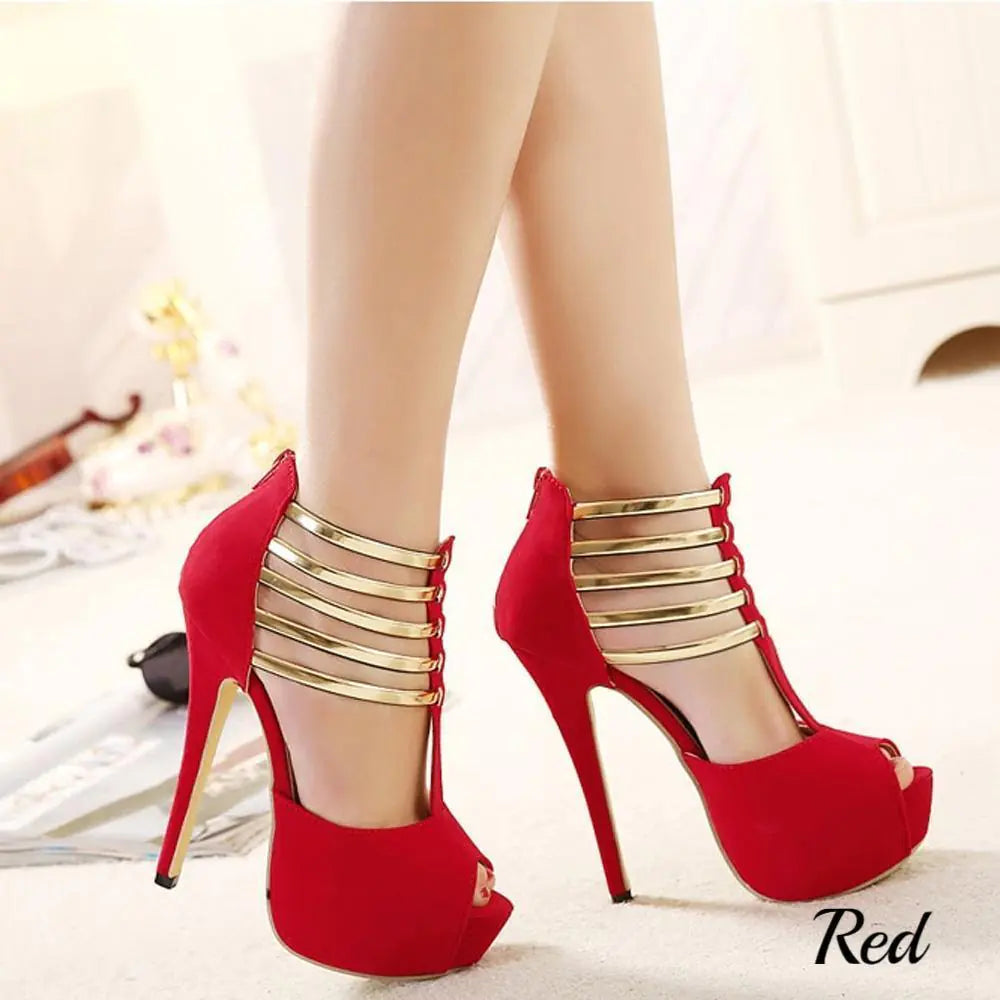 נעלי עקב גבוהות חדשות לנשים בקיץ עם קישוט מטאלי