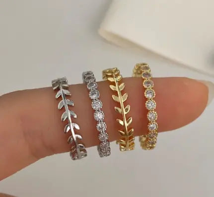 Vintage Metal Leaf Ring with Zircon for Women