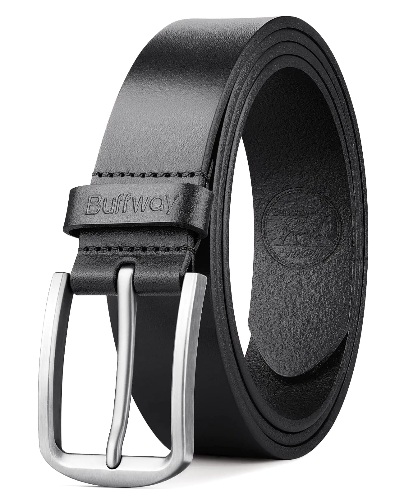 Buffway Mens Belt Full Grain Genuine Leather Belts for Men Casual Jeans or Dress with Gift Box 1 3/8" Wide