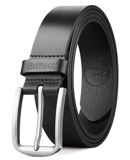 Buffway Mens Belt Full Grain Genuine Leather Belts for Men Casual Jeans or Dress with Gift Box 1 3/8" Wide
