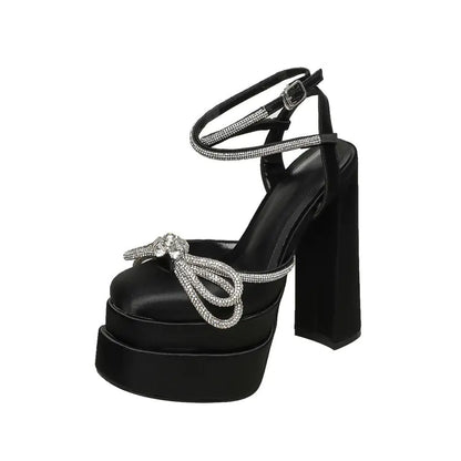 Rhinestone Satin High Heels for Ladies