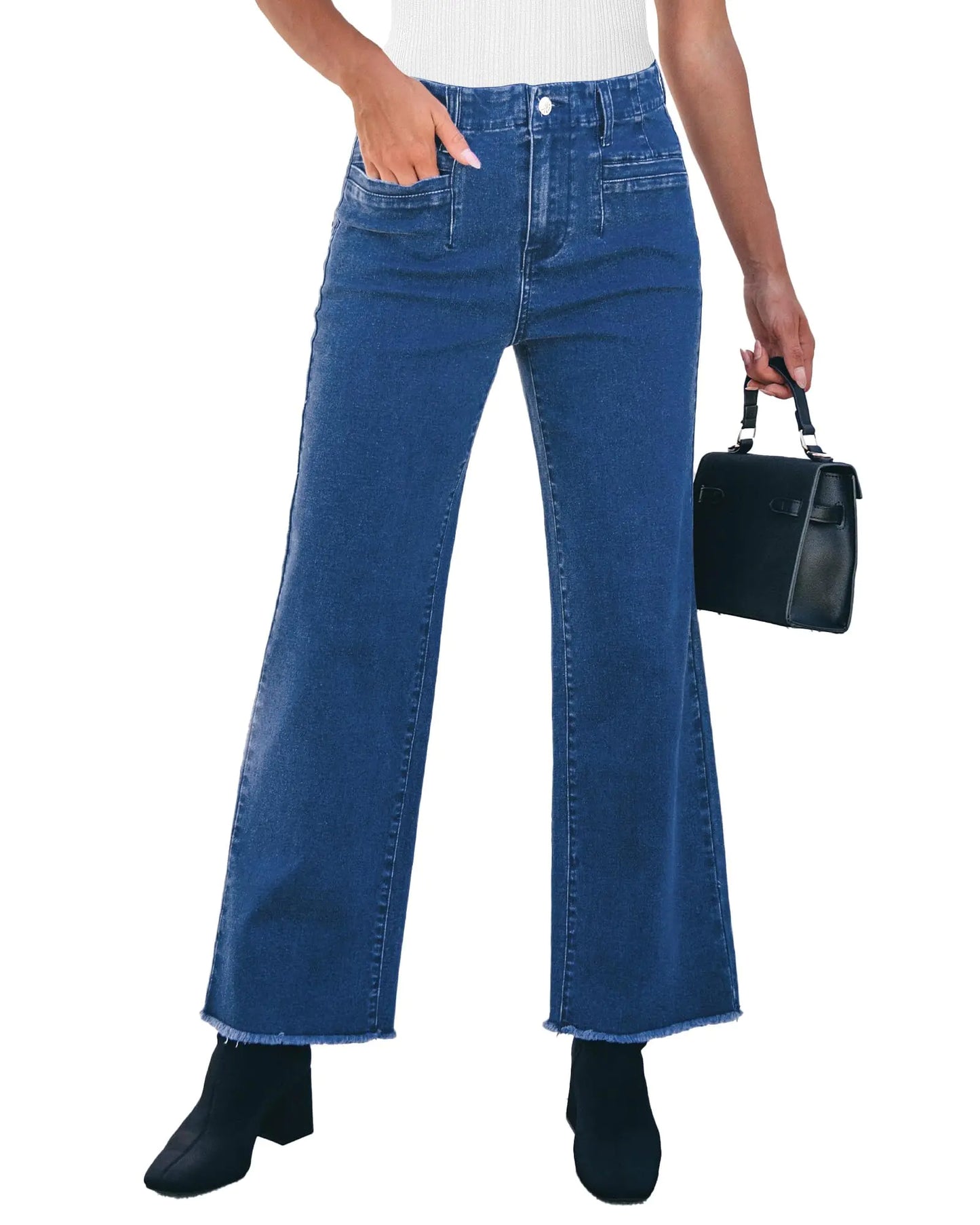 GRAPENT Light Blue Jeans for Women Cropped Wide Leg Jeans for Women High Waisted Jeans for Women Trouser Jeans for Women Womens Jeans Wide Leg Classic Blue Size Medium US Size 8 to Size 10