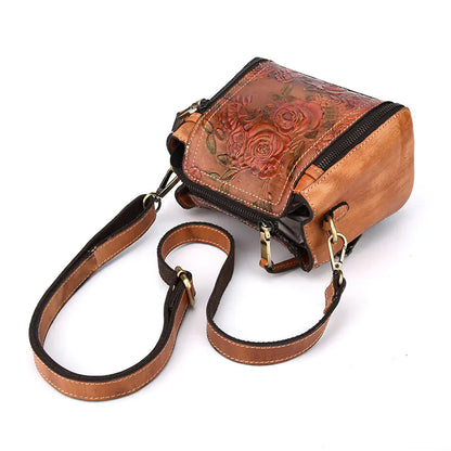 Stylish Vintage Leather Handbag with Floral Design