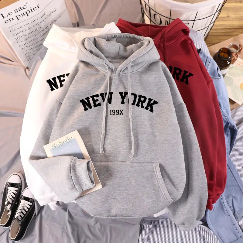 Women's Velvet Hoodies with New York Print for Autumn