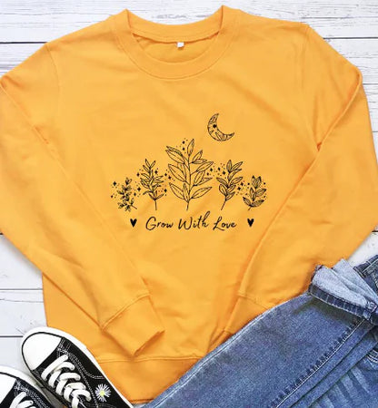 Floral Print Round Neck Long Sleeve Sweatshirt