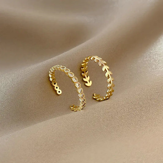 Vintage Metal Leaf Ring with Zircon for Women