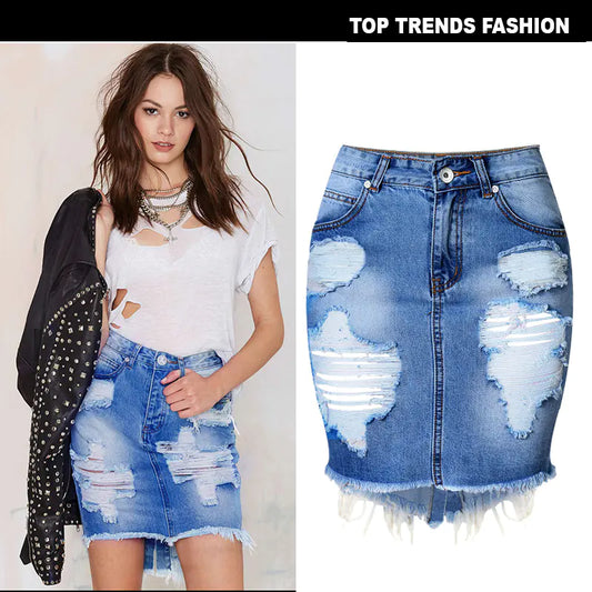Bodycon Midi Skirt, Ripped Denim Skirt