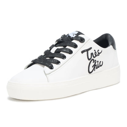 Karl Lagerfeld Paris Womens Cate Sayings Everyday Lace Up Sneaker Bright White/Black 6.5