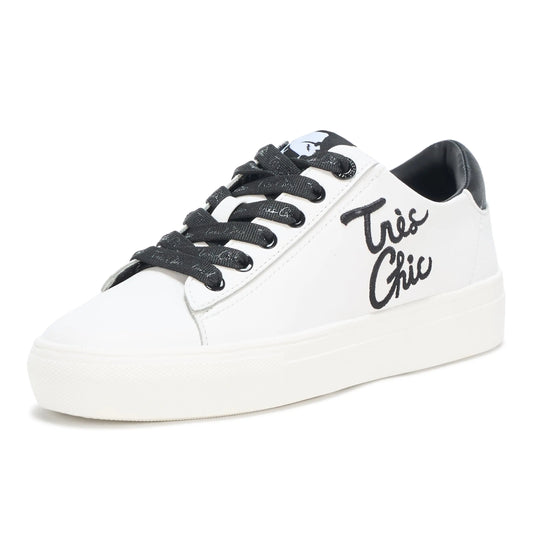 Karl Lagerfeld Paris Womens Cate Sayings Everyday Lace Up Sneaker Bright White/Black 6.5
