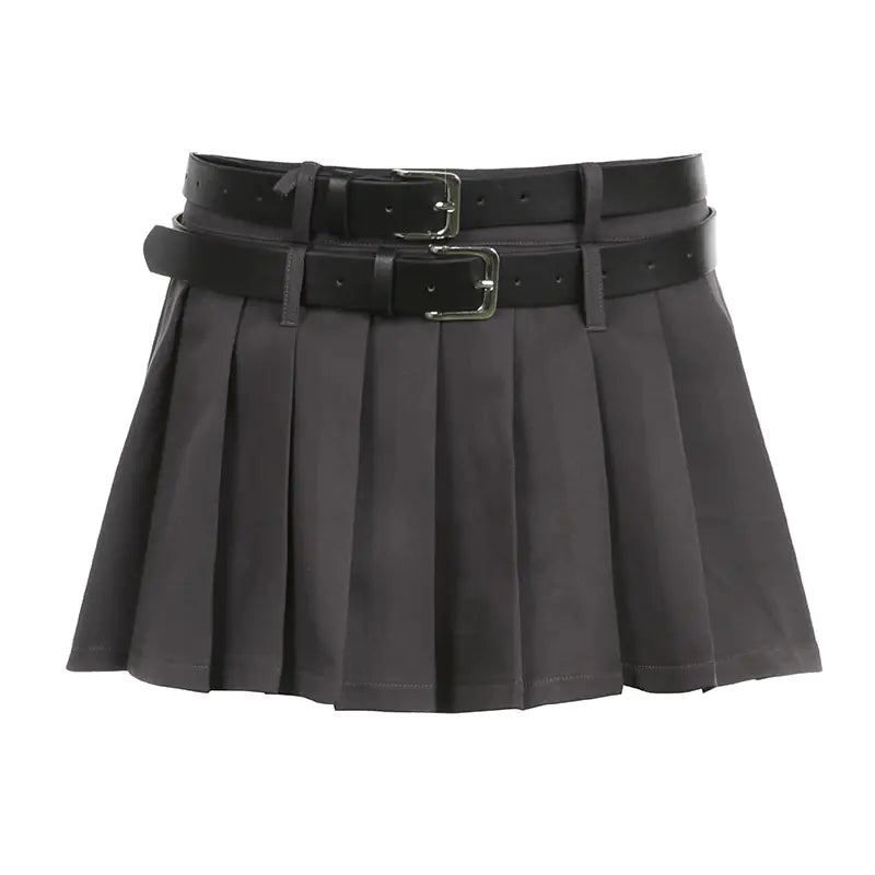Pleated Double Waistband Short Skirt with Lining