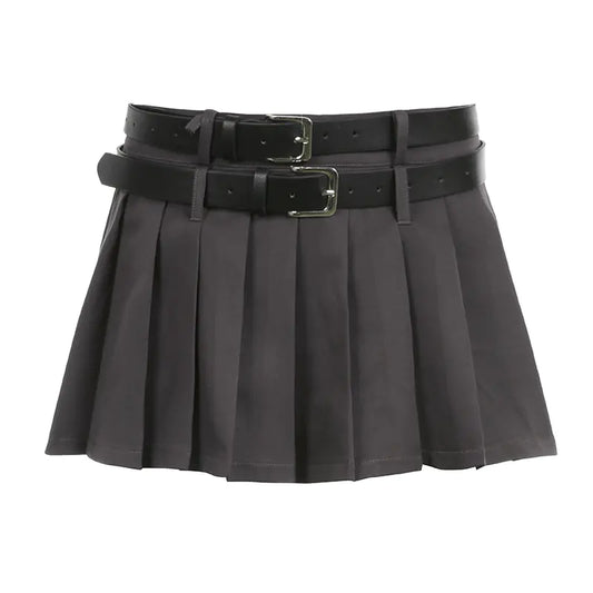 Pleated Double Waistband Short Skirt with Lining