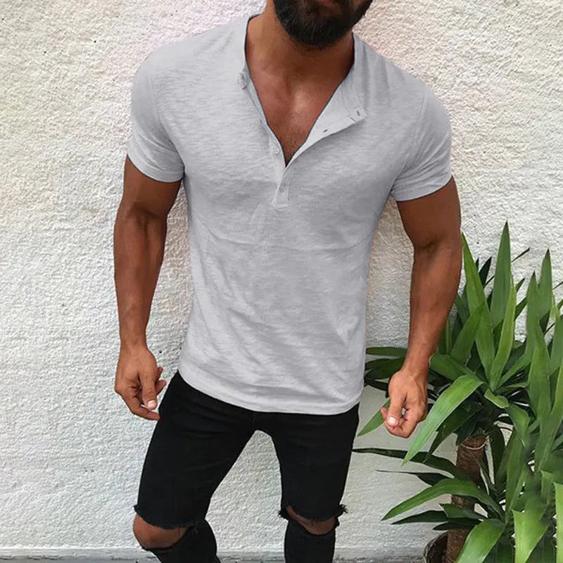 Button-Up Solid Color T-Shirt