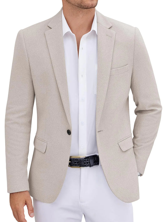 COOFANDY Men Tweed Herringbone Blazer Casual Slim Fit Vintage Suit Jackets Knit Sport Coat Light Khaki