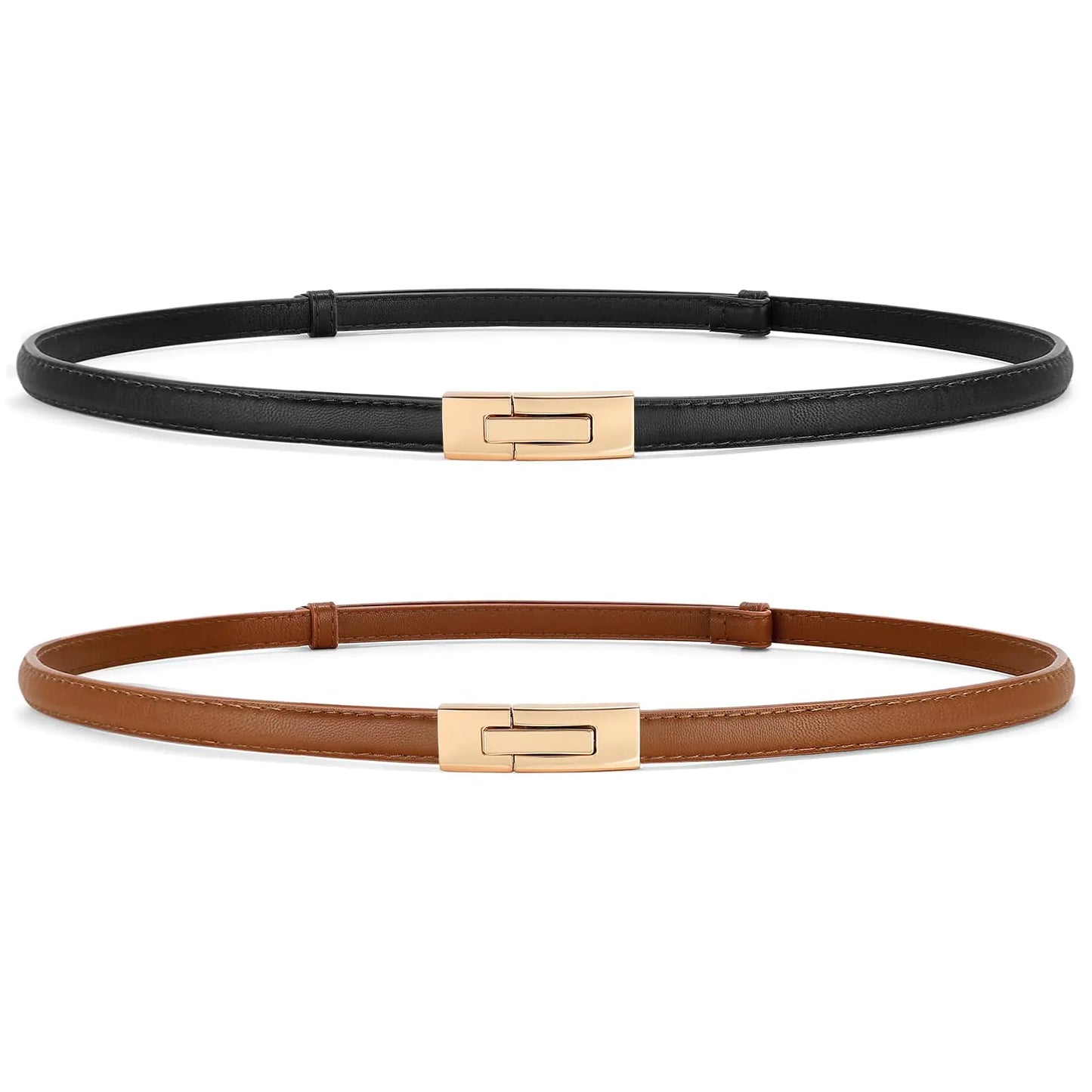 SUOSDEY 2 Pack Womens Leather Skinny Belts for Dress Adjustable Vintage Thin Waist Belt for Ladies0.6" Width