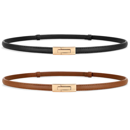 SUOSDEY 2 Pack Womens Leather Skinny Belts for Dress Adjustable Vintage Thin Waist Belt for Ladies0.6" Width