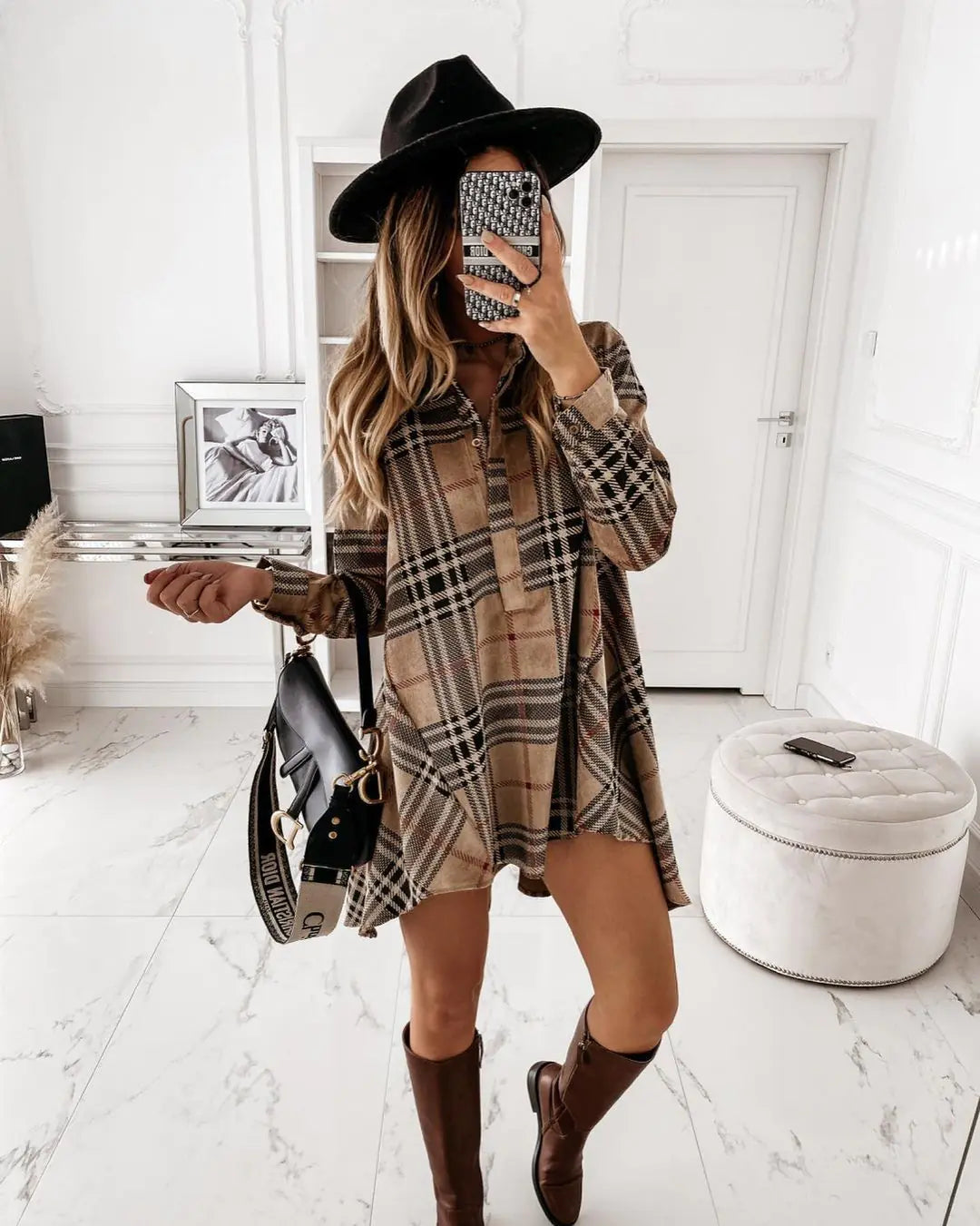Loose Fit Plaid Shirt Dress for Women (Autumn Style)
