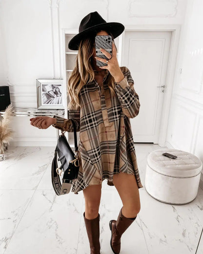 Loose Fit Plaid Shirt Dress for Women (Autumn Style)