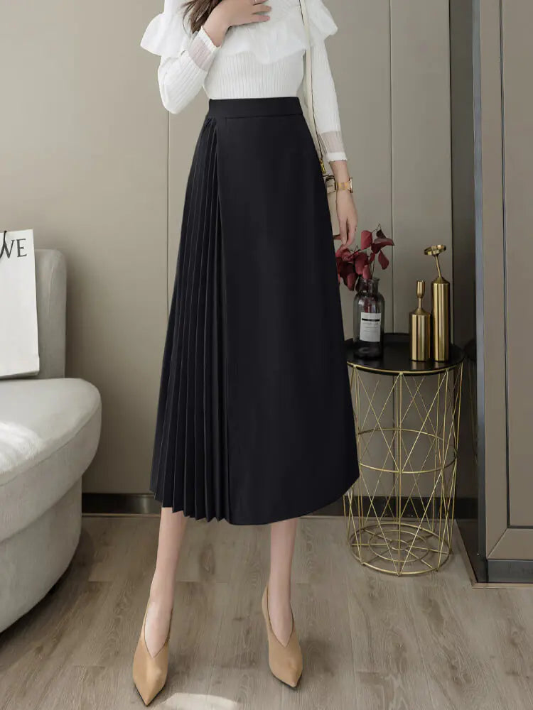 Mid-Length High Waist Irregular Pleated Umbrella Skirt