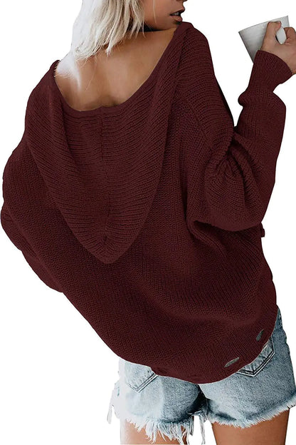 Hooded Zipper Sweater, Irregular Loose Women's Sweater