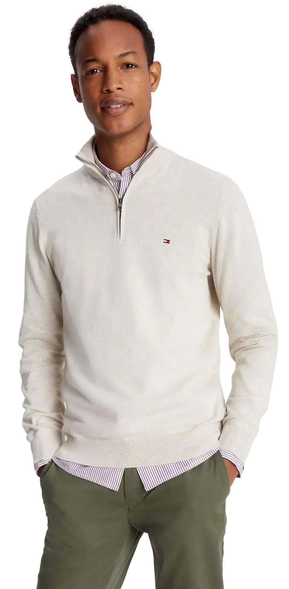 Tommy Hilfiger Mens 1/4 Zip Mockneck Pullover Sweater Huntergreen XL