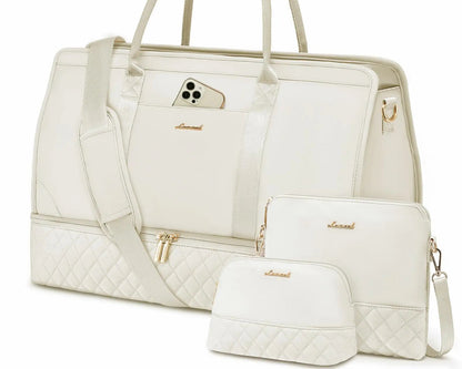 LOVEVOOK Weekender Bags for Women Travel Duffle Bag with Shoe Compartment Carry on Overnight Bag 3 Pcs Set Gym Duffel Bag with Wet Pocket Mom Hospital Bags for Labor and Delivery Beige