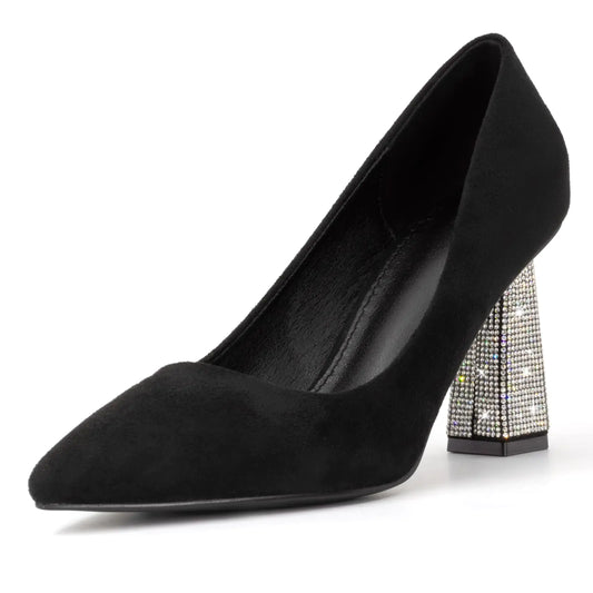 Womens Closed Pointed Toe Pumps Chunky Block High Heel Dress Office Party Wedding Shoes for Women Black Suede