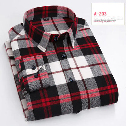 Casual Long-sleeved Plaid Brushed Shirt