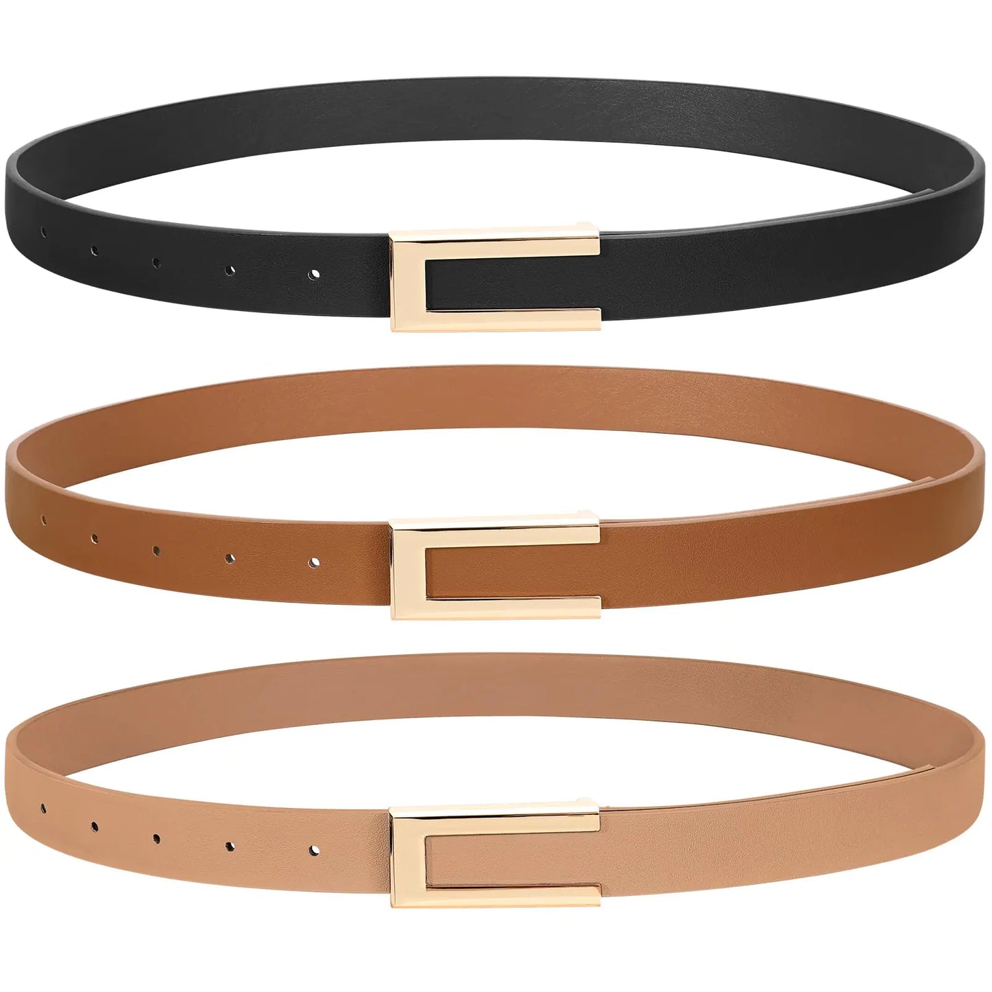 SUOSDEY 3 Pack Skinny Leather Belts for Women Jeans Belt for Dress with Alloy Buckle