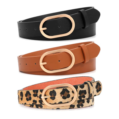 XZQTIVE 3 Pack Plus Size Womens Leather Belts for Jeans Pants Dress Fashion Gold Buckle Ladies Waist Belt