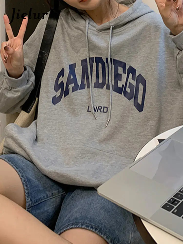 Jielur Autumn Contrast Color Slim Hoodies for Women