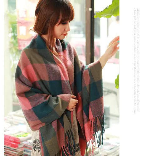 2020 Fall Winter Korean Long Plaid Cashmere Scarf