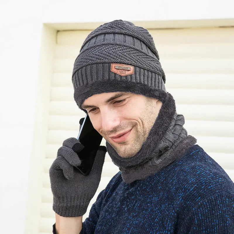 3Pcs Set Fashion Knitted Winter Hats with Gloves