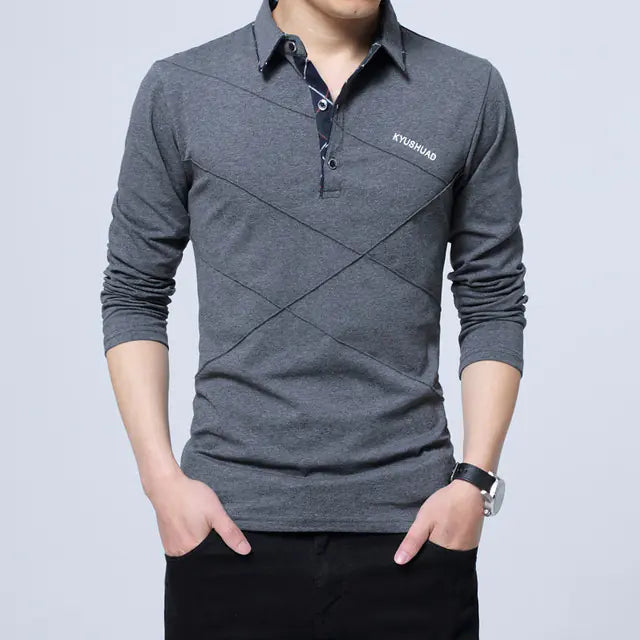 Men's Casual Long Sleeve Polo Shirt