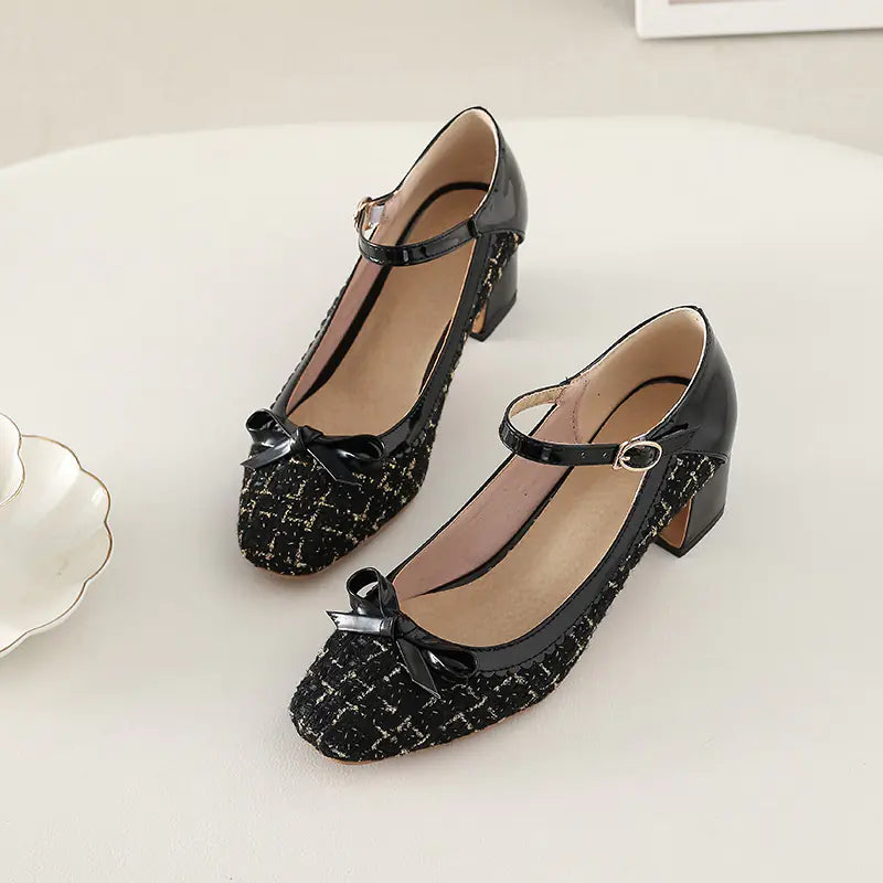 Spring 2020 Fashion Chunky Heel Square-Toe Flats