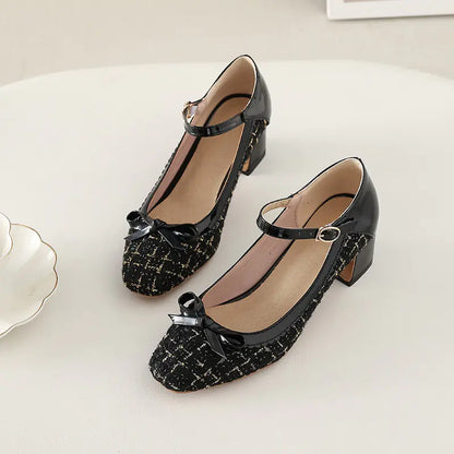 Spring 2020 Fashion Chunky Heel Square-Toe Flats