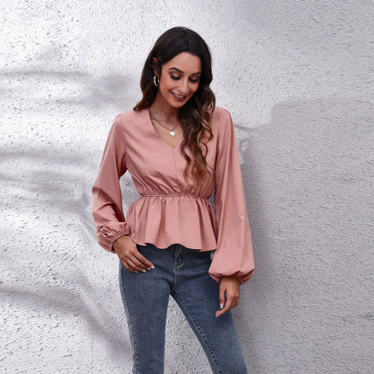 Elegant Women's Casual Shirt with Lantern Sleeves
