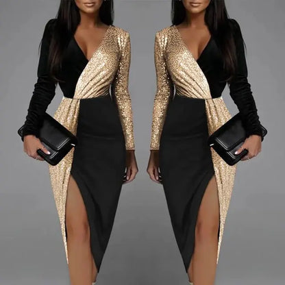 Elegant Black Deep V-Neck Bodycon Dress for Women