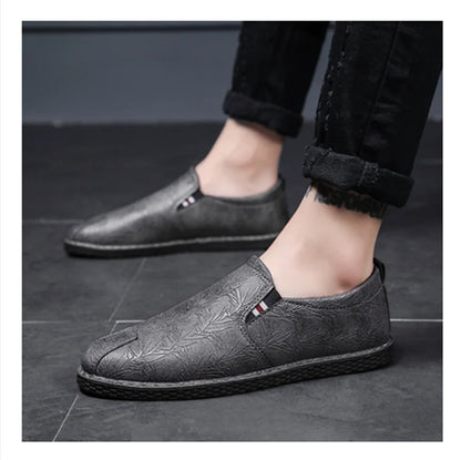 Men's All-Black Leather Waterproof Slip-Resistant Shoes