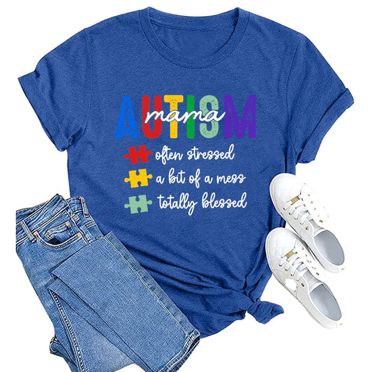 MAIHUN Autism Mama Shirt for Women Accept Understand Love Autism Puzzle Tshirt Autism Awareness Support Month Tee