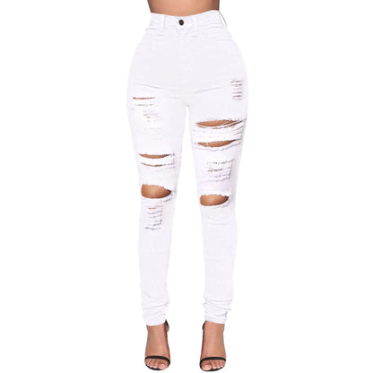 LONGBIDA Skinny Ripped Jeans for Women High Waisted Stretch Butt Lifting Jeans Slim Fit Distressed Denim Pants Pull On Jeggings Jeans(WhiteL)
