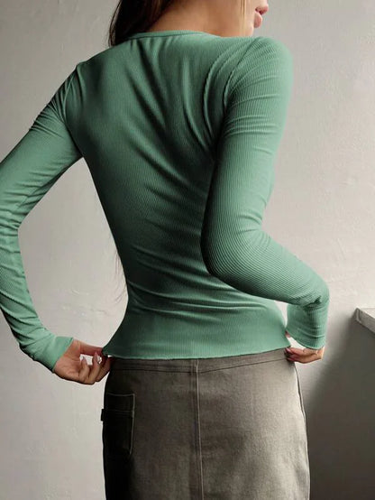 Women's Half-Button Long Sleeve T-Shirt