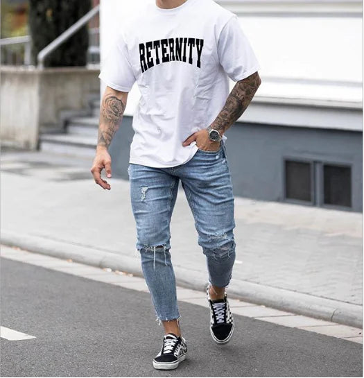 Men's Jeans with Distressed Holes