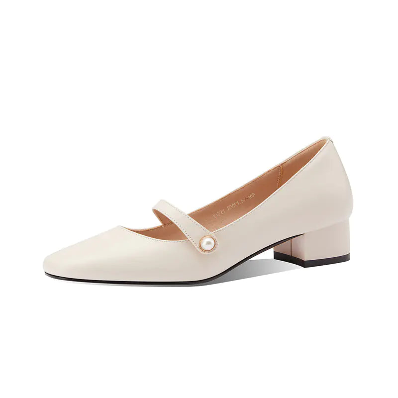 Vintage Chunky Heel Mary Jane Leather Shoes for Women