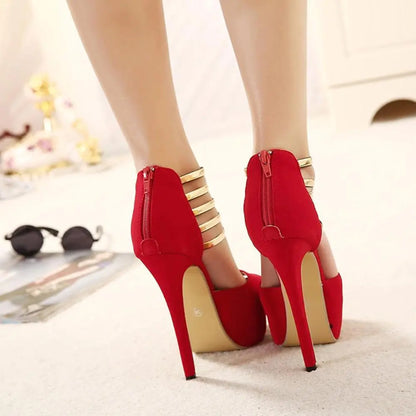 נעלי עקב גבוהות חדשות לנשים בקיץ עם קישוט מטאלי