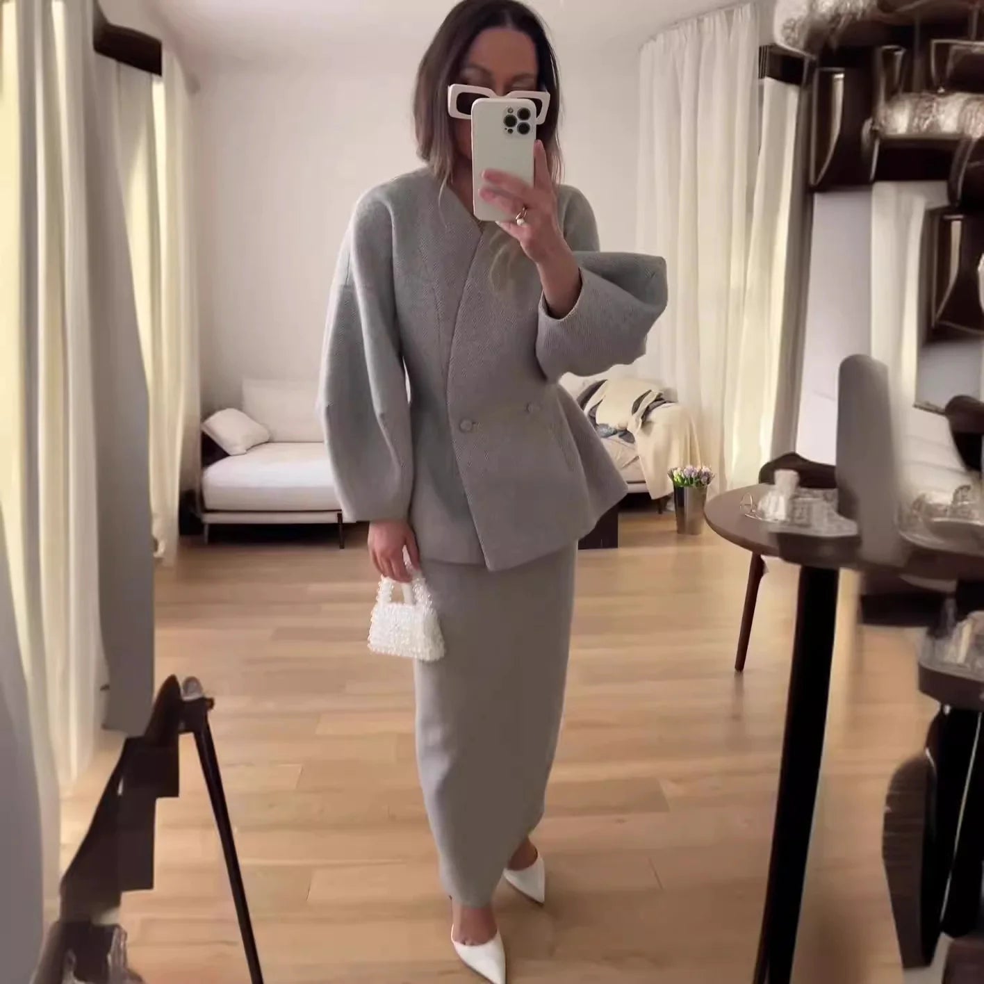 Slim Top and Skirt Elegant Suit