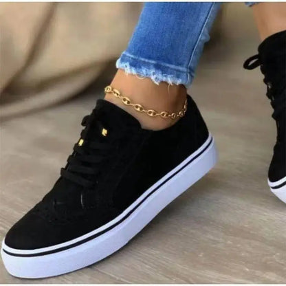 Women's Casual Lace-up Canvas Shoes - Solid Color Flat