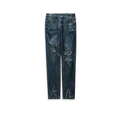 Slim Destruction Jeans for Men and Women with Paint Splash